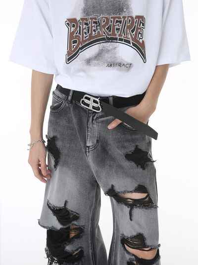 Distressed Wide Leg Jeans with Pockets - Damned Threads